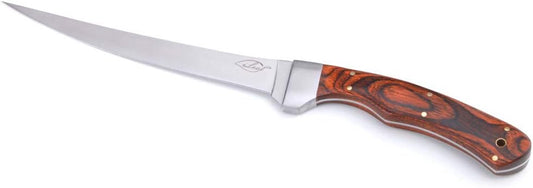 Fish Fillet Knife with Pakka Wood Handle and Sheath, 6.5" Full Tang Stainless Steel Blade for Kitchen Fishing Camping