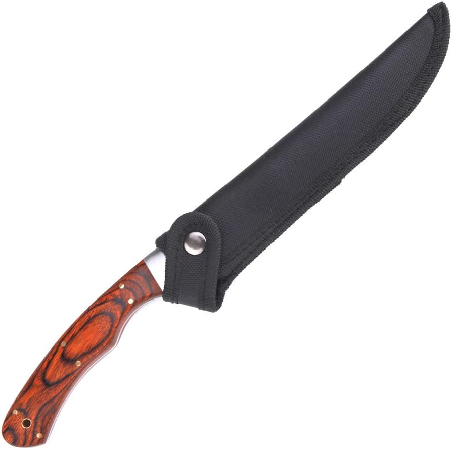 Fish Fillet Knife with Pakka Wood Handle and Sheath, 6.5" Full Tang Stainless Steel Blade for Kitchen Fishing Camping