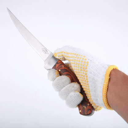 Fish Fillet Knife with Pakka Wood Handle and Sheath, 6.5" Full Tang Stainless Steel Blade for Kitchen Fishing Camping
