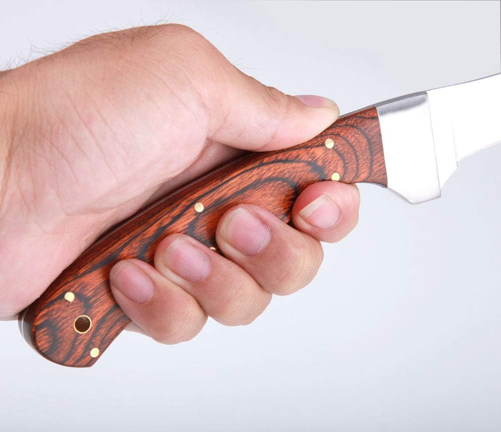 Fish Fillet Knife with Pakka Wood Handle and Sheath, 6.5" Full Tang Stainless Steel Blade for Kitchen Fishing Camping
