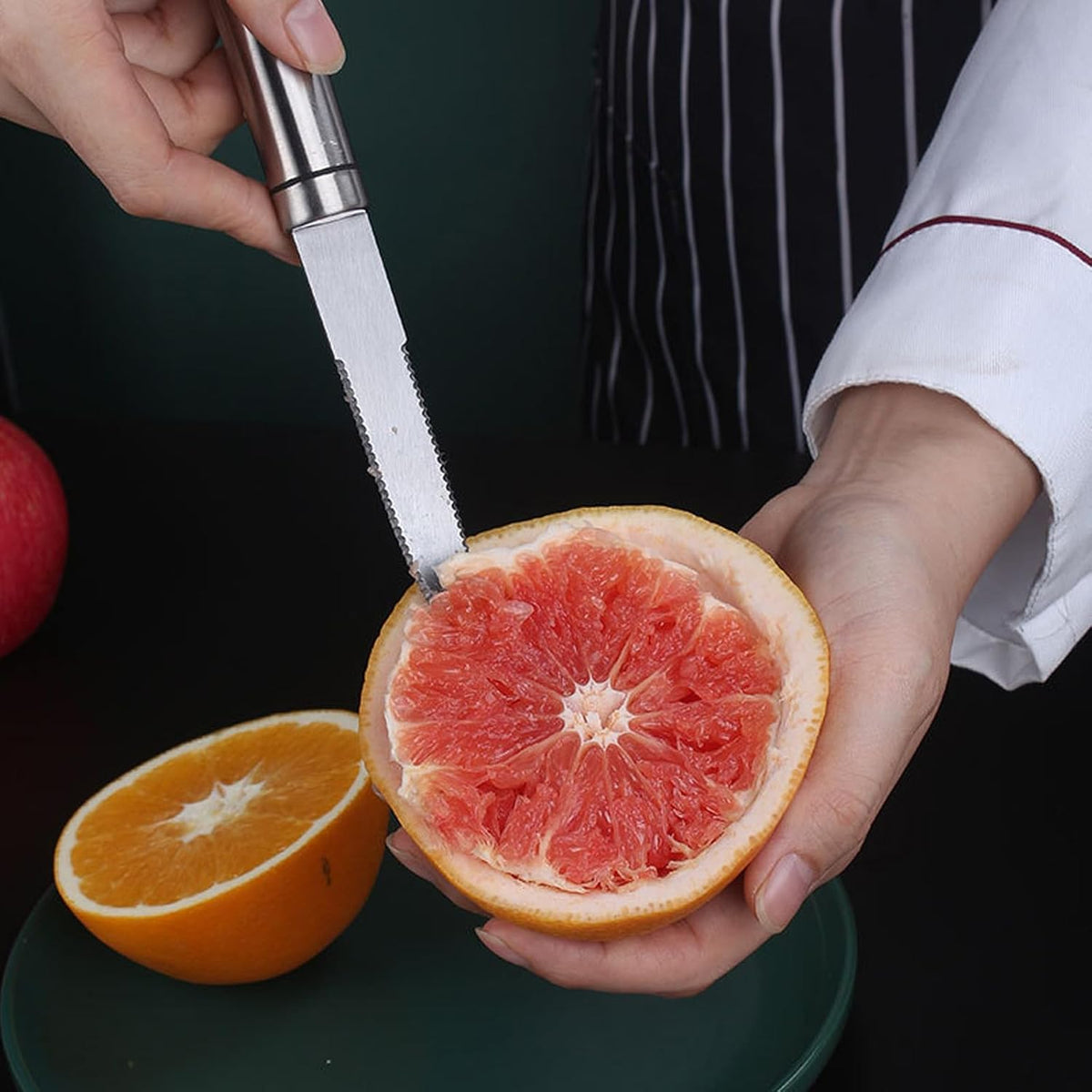 3 Pcs Curved Serrated Bread and Grapefruit Knife, Stainless Steel Fruit Carving Tool with Ergonomic Handle for Kitchen and Chef Use