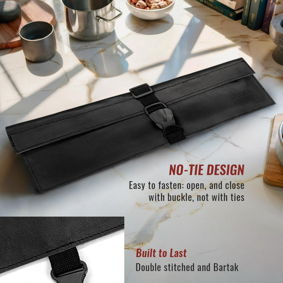 Genuine Leather Knife Roll Case, Bag For Chefs, 1 Slot, Black | Real Leather Pouch, Portable Bag for Cooking Tools, Utensils, Cutlery Knives, Brushes, Roll For Chefs, Kitchen, Travel, Gift
