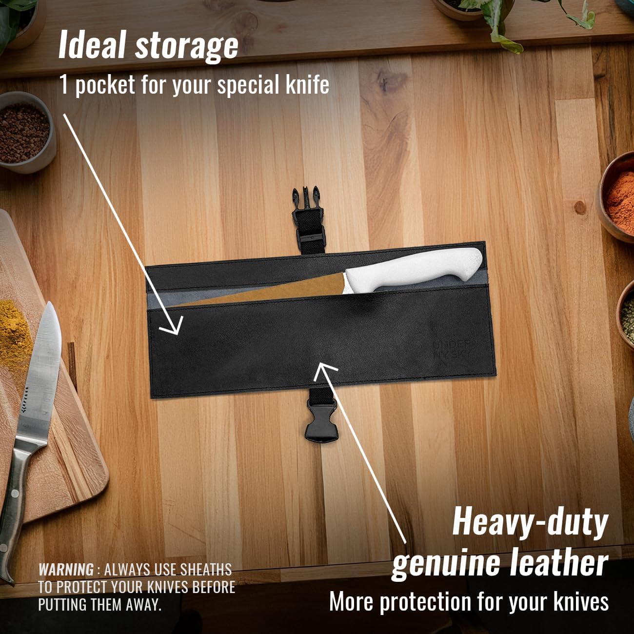 Genuine Leather Knife Roll Case, Bag For Chefs, 1 Slot, Black | Real Leather Pouch, Portable Bag for Cooking Tools, Utensils, Cutlery Knives, Brushes, Roll For Chefs, Kitchen, Travel, Gift