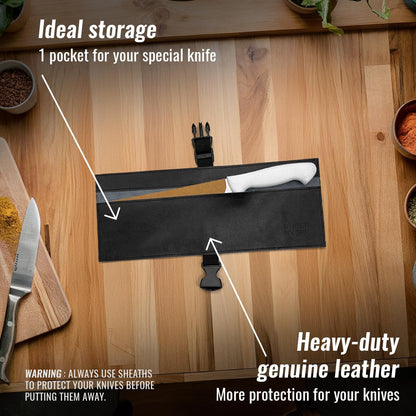 Genuine Leather Knife Roll Case, Bag For Chefs, 1 Slot, Black | Real Leather Pouch, Portable Bag for Cooking Tools, Utensils, Cutlery Knives, Brushes, Roll For Chefs, Kitchen, Travel, Gift