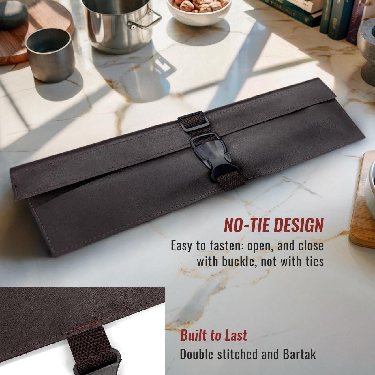 Genuine Leather Knife Roll Case, Bag For Chefs, 1 Slot, Black | Real Leather Pouch, Portable Bag for Cooking Tools, Utensils, Cutlery Knives, Brushes, Roll For Chefs, Kitchen, Travel, Gift