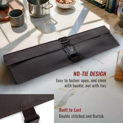 Genuine Leather Knife Roll Case, Bag For Chefs, 1 Slot, Black | Real Leather Pouch, Portable Bag for Cooking Tools, Utensils, Cutlery Knives, Brushes, Roll For Chefs, Kitchen, Travel, Gift