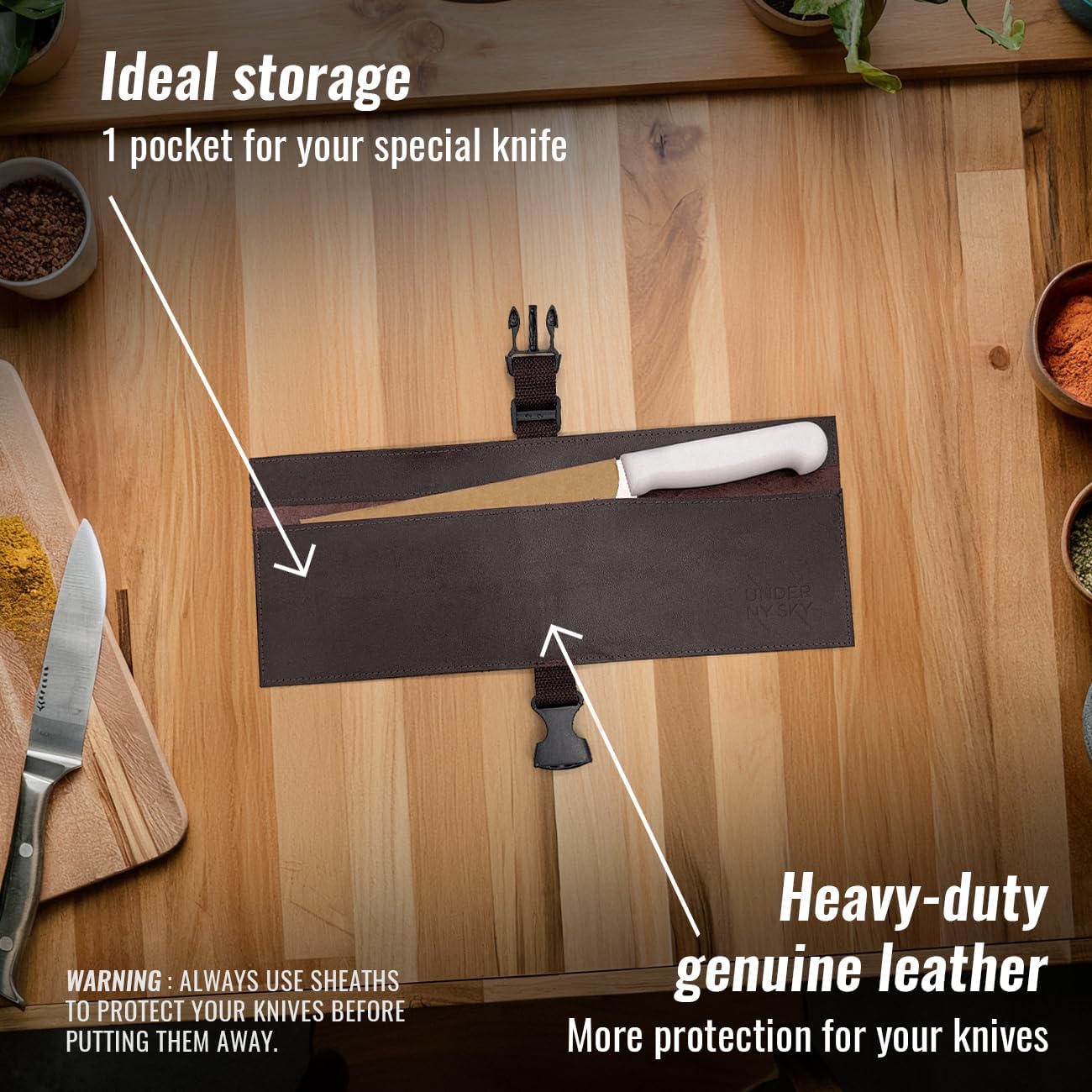 Genuine Leather Knife Roll Case, Bag For Chefs, 1 Slot, Black | Real Leather Pouch, Portable Bag for Cooking Tools, Utensils, Cutlery Knives, Brushes, Roll For Chefs, Kitchen, Travel, Gift
