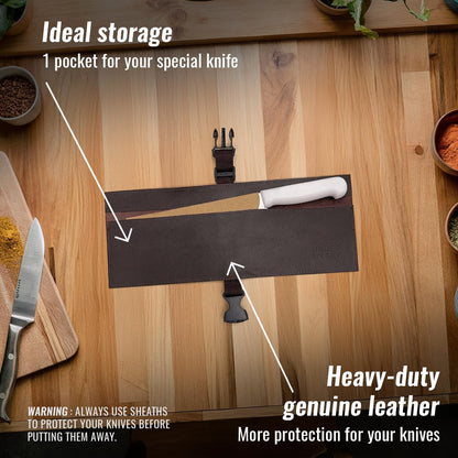 Genuine Leather Knife Roll Case, Bag For Chefs, 1 Slot, Black | Real Leather Pouch, Portable Bag for Cooking Tools, Utensils, Cutlery Knives, Brushes, Roll For Chefs, Kitchen, Travel, Gift