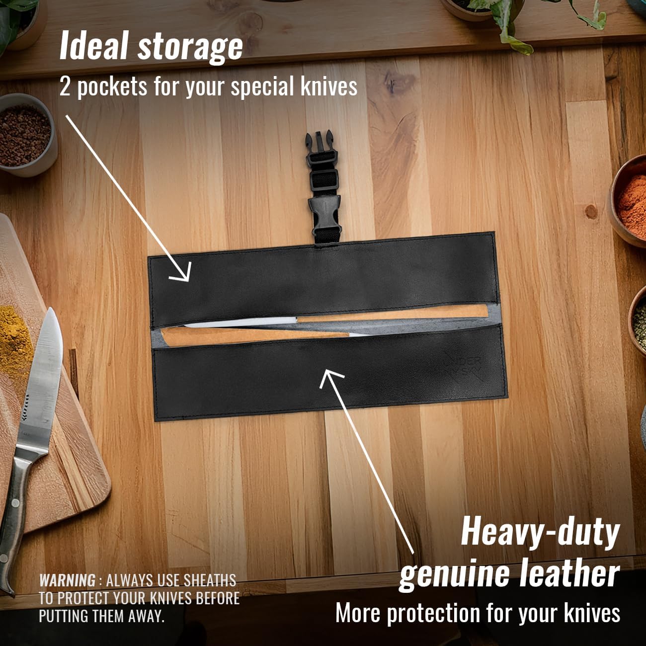 Genuine Leather Knife Roll Case, Bag For Chefs, 1 Slot, Black | Real Leather Pouch, Portable Bag for Cooking Tools, Utensils, Cutlery Knives, Brushes, Roll For Chefs, Kitchen, Travel, Gift