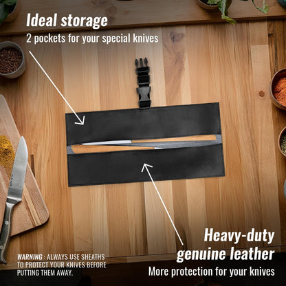 Genuine Leather Knife Roll Case, Bag For Chefs, 1 Slot, Black | Real Leather Pouch, Portable Bag for Cooking Tools, Utensils, Cutlery Knives, Brushes, Roll For Chefs, Kitchen, Travel, Gift