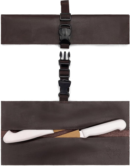 Genuine Leather Knife Roll Case, Bag For Chefs, 1 Slot, Black | Real Leather Pouch, Portable Bag for Cooking Tools, Utensils, Cutlery Knives, Brushes, Roll For Chefs, Kitchen, Travel, Gift