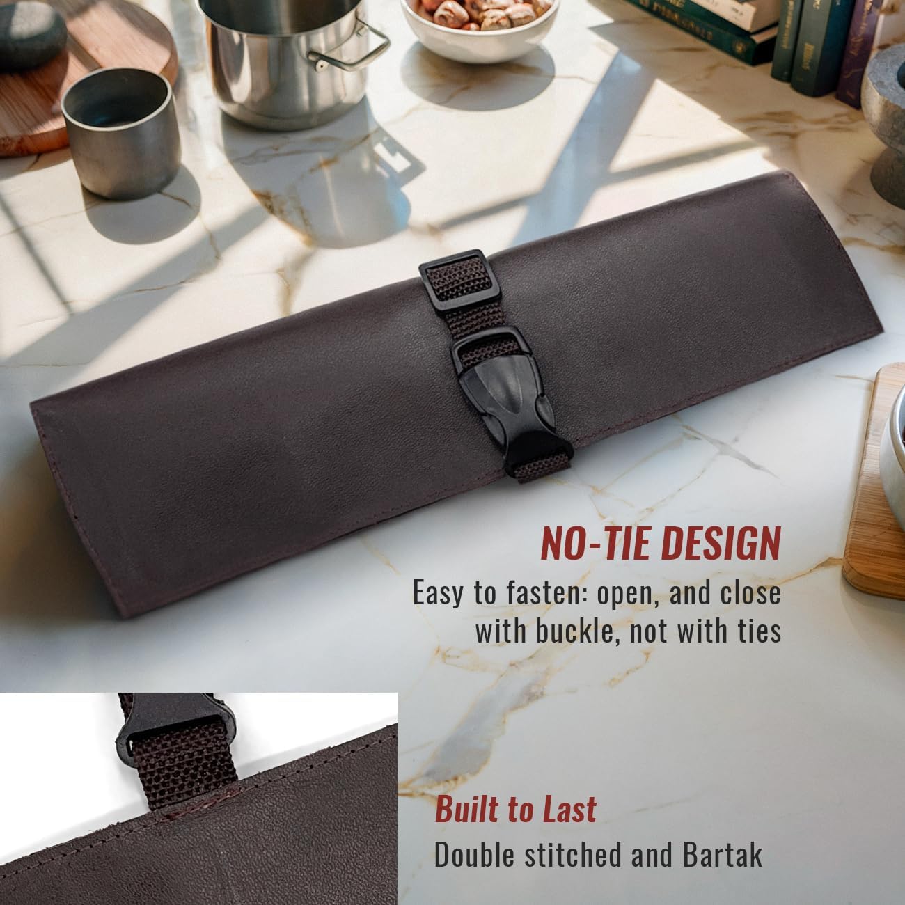 Genuine Leather Knife Roll Case, Bag For Chefs, 1 Slot, Black | Real Leather Pouch, Portable Bag for Cooking Tools, Utensils, Cutlery Knives, Brushes, Roll For Chefs, Kitchen, Travel, Gift