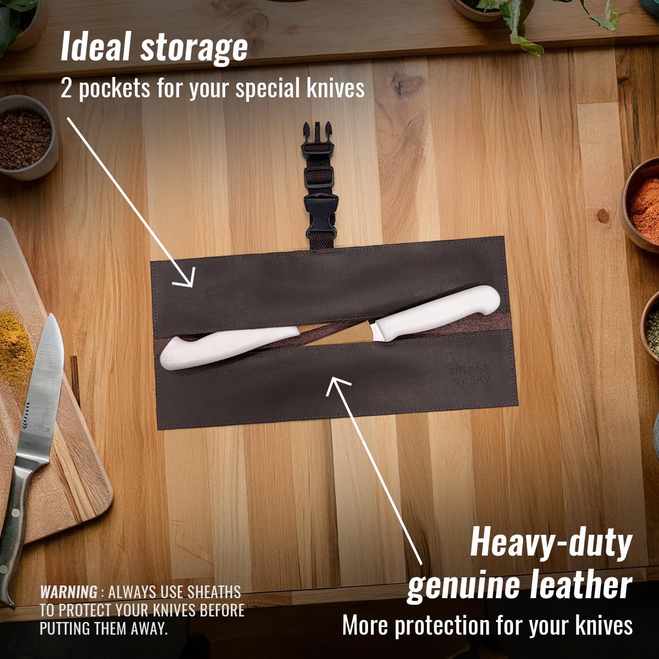 Genuine Leather Knife Roll Case, Bag For Chefs, 1 Slot, Black | Real Leather Pouch, Portable Bag for Cooking Tools, Utensils, Cutlery Knives, Brushes, Roll For Chefs, Kitchen, Travel, Gift