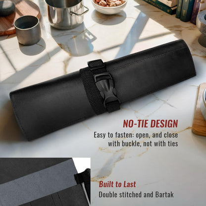 Genuine Leather Knife Roll Case, Bag For Chefs, 1 Slot, Black | Real Leather Pouch, Portable Bag for Cooking Tools, Utensils, Cutlery Knives, Brushes, Roll For Chefs, Kitchen, Travel, Gift