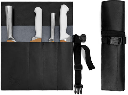 Genuine Leather Knife Roll Case, Bag For Chefs, 1 Slot, Black | Real Leather Pouch, Portable Bag for Cooking Tools, Utensils, Cutlery Knives, Brushes, Roll For Chefs, Kitchen, Travel, Gift
