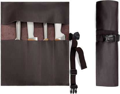 Genuine Leather Knife Roll Case, Bag For Chefs, 1 Slot, Black | Real Leather Pouch, Portable Bag for Cooking Tools, Utensils, Cutlery Knives, Brushes, Roll For Chefs, Kitchen, Travel, Gift