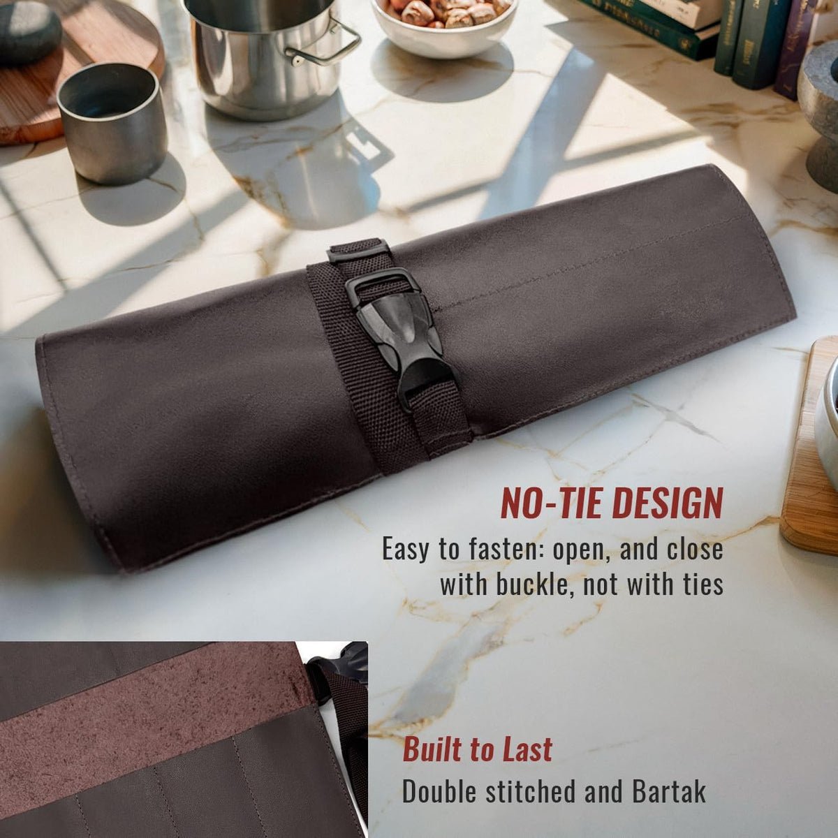 Genuine Leather Knife Roll Case, Bag For Chefs, 1 Slot, Black | Real Leather Pouch, Portable Bag for Cooking Tools, Utensils, Cutlery Knives, Brushes, Roll For Chefs, Kitchen, Travel, Gift