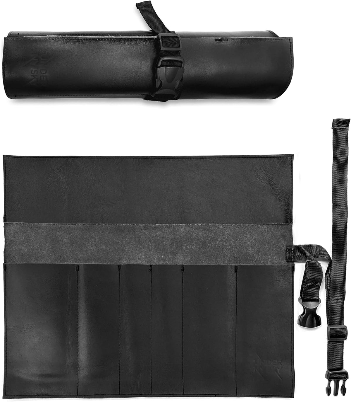 Genuine Leather Knife Roll Case, Bag For Chefs, 1 Slot, Black | Real Leather Pouch, Portable Bag for Cooking Tools, Utensils, Cutlery Knives, Brushes, Roll For Chefs, Kitchen, Travel, Gift