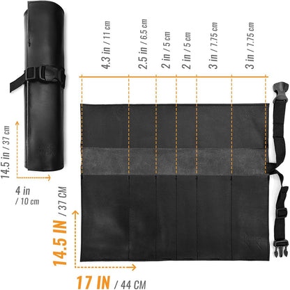 Genuine Leather Knife Roll Case, Bag For Chefs, 1 Slot, Black | Real Leather Pouch, Portable Bag for Cooking Tools, Utensils, Cutlery Knives, Brushes, Roll For Chefs, Kitchen, Travel, Gift