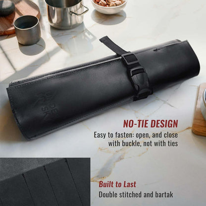 Genuine Leather Knife Roll Case, Bag For Chefs, 1 Slot, Black | Real Leather Pouch, Portable Bag for Cooking Tools, Utensils, Cutlery Knives, Brushes, Roll For Chefs, Kitchen, Travel, Gift