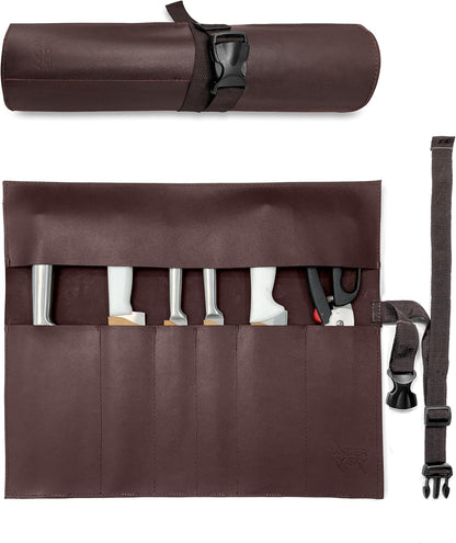 Genuine Leather Knife Roll Case, Bag For Chefs, 1 Slot, Black | Real Leather Pouch, Portable Bag for Cooking Tools, Utensils, Cutlery Knives, Brushes, Roll For Chefs, Kitchen, Travel, Gift