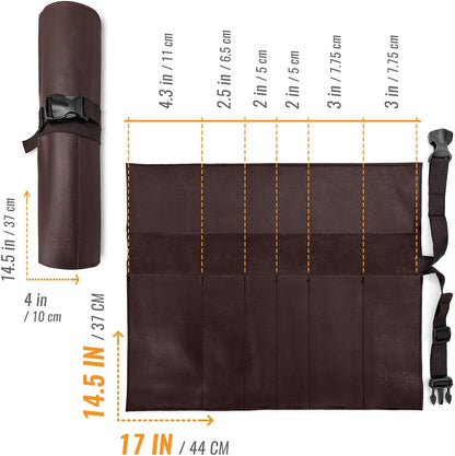 Genuine Leather Knife Roll Case, Bag For Chefs, 1 Slot, Black | Real Leather Pouch, Portable Bag for Cooking Tools, Utensils, Cutlery Knives, Brushes, Roll For Chefs, Kitchen, Travel, Gift