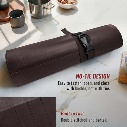 Genuine Leather Knife Roll Case, Bag For Chefs, 1 Slot, Black | Real Leather Pouch, Portable Bag for Cooking Tools, Utensils, Cutlery Knives, Brushes, Roll For Chefs, Kitchen, Travel, Gift