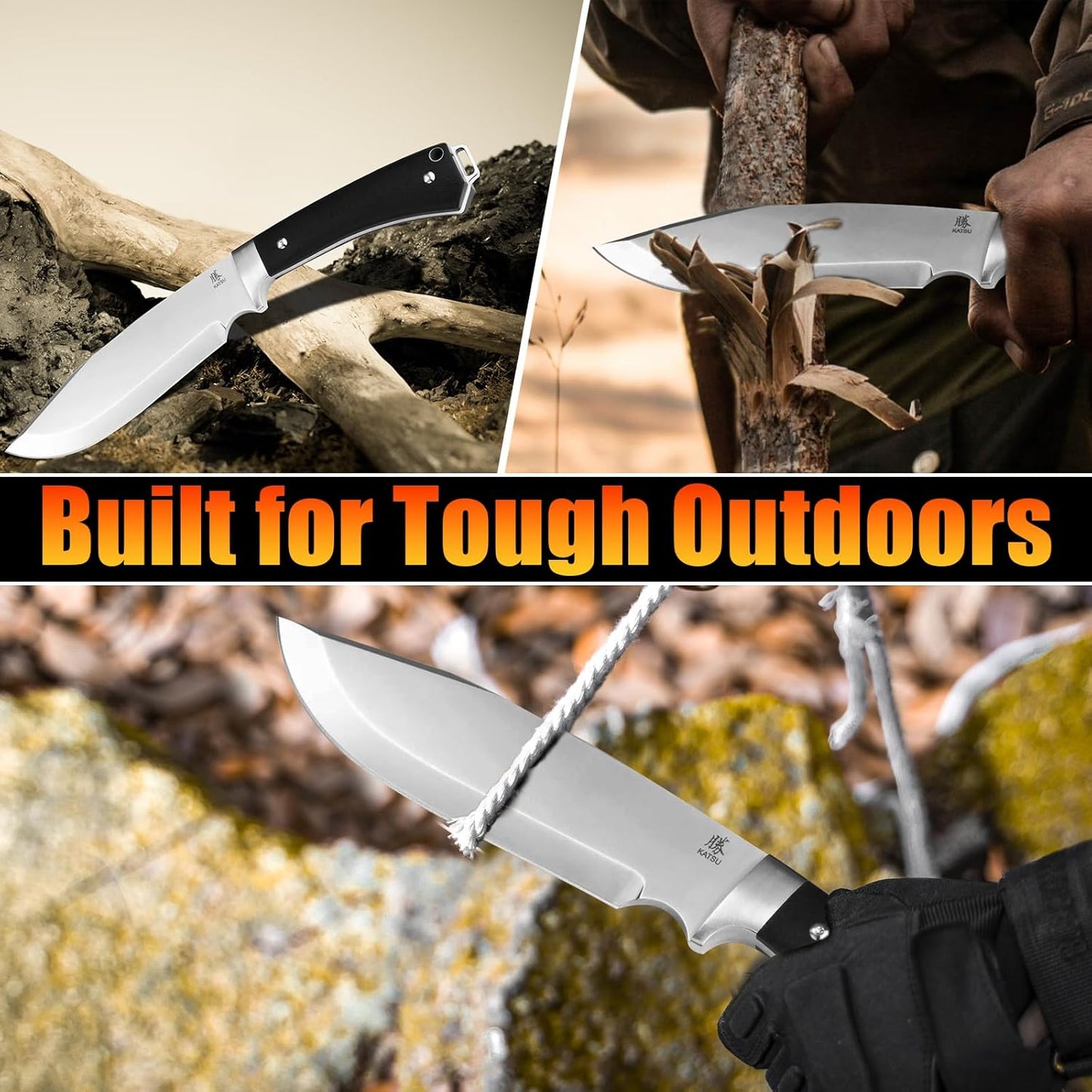Fixed Blade Bushcraft Knife with Sheath,12.6'' Full Tang Tactical Bowie Knife for Camping Hunting G10 Handle,Outdoor Survival Knives for Men EDC AUS-8 Steel Blade Hiking
