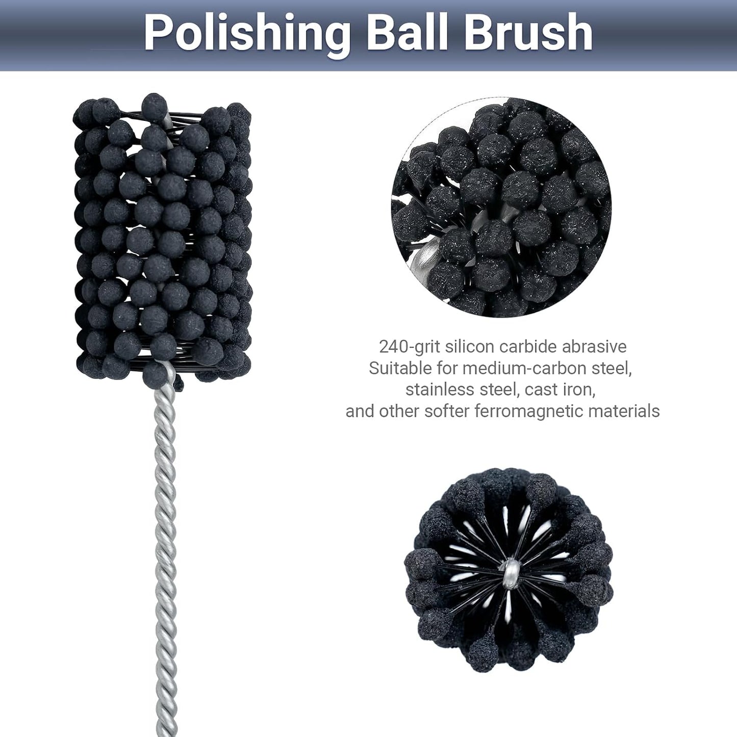 Cylinder Hone, 240 Grit Silicon Carbide, 4 1/8" (105mm) Diameter Ball Hone for Hole Diameters 3 3/4" - 4 1/8", Cylinder Engine Sanding Brush for Mild Steel, Stainless Steel, and Cast Iron
