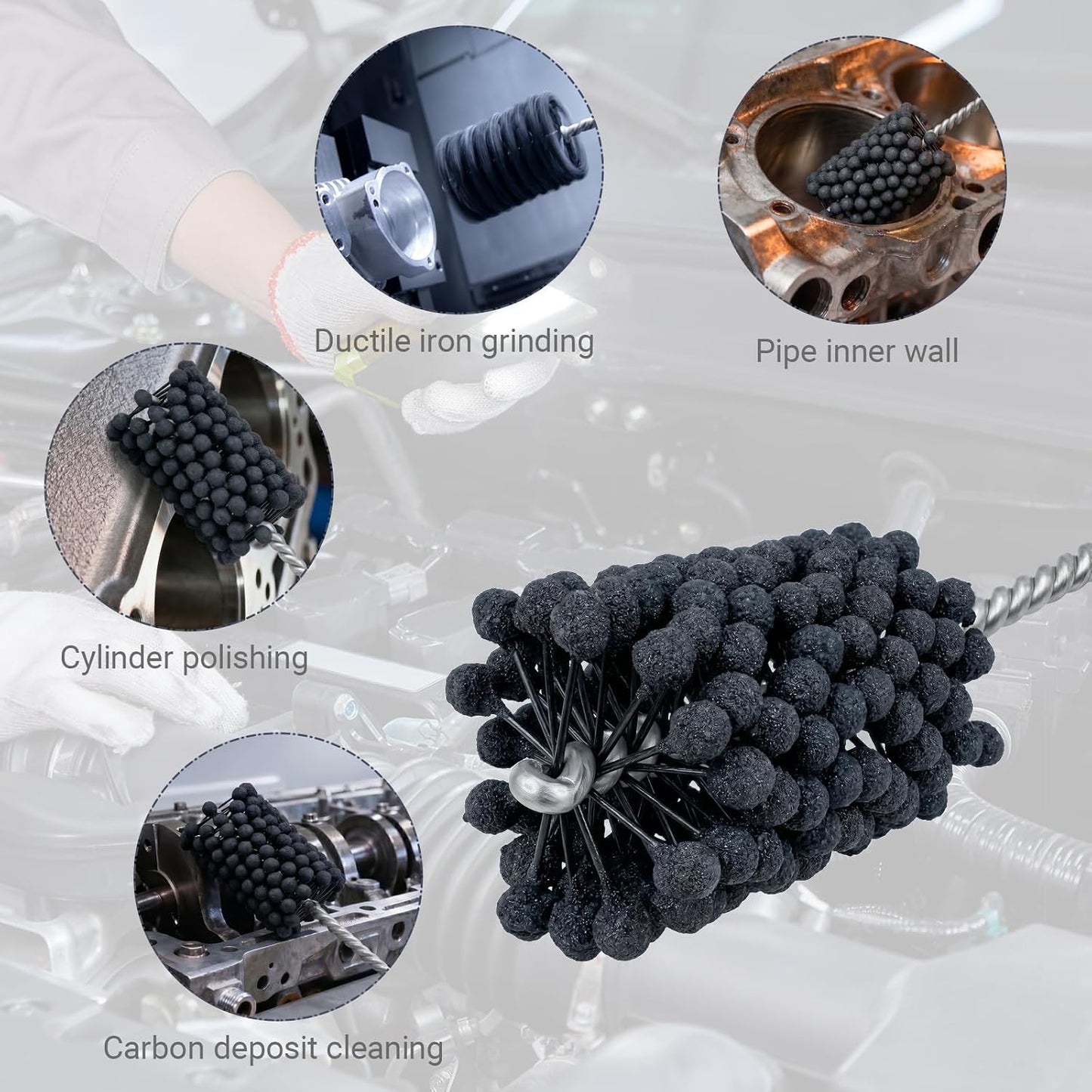 Cylinder Hone, 240 Grit Silicon Carbide, 4 1/8" (105mm) Diameter Ball Hone for Hole Diameters 3 3/4" - 4 1/8", Cylinder Engine Sanding Brush for Mild Steel, Stainless Steel, and Cast Iron