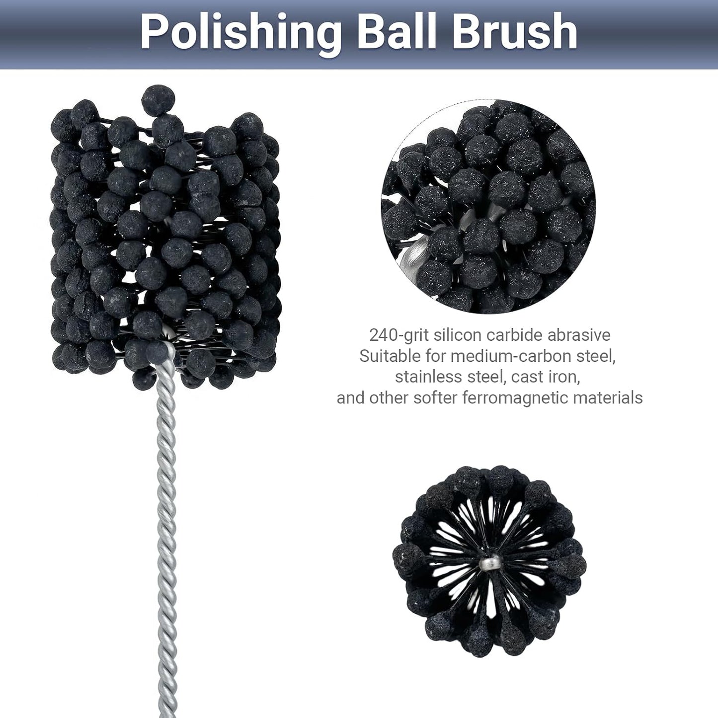 Cylinder Hone, 240 Grit Silicon Carbide, 4 1/8" (105mm) Diameter Ball Hone for Hole Diameters 3 3/4" - 4 1/8", Cylinder Engine Sanding Brush for Mild Steel, Stainless Steel, and Cast Iron