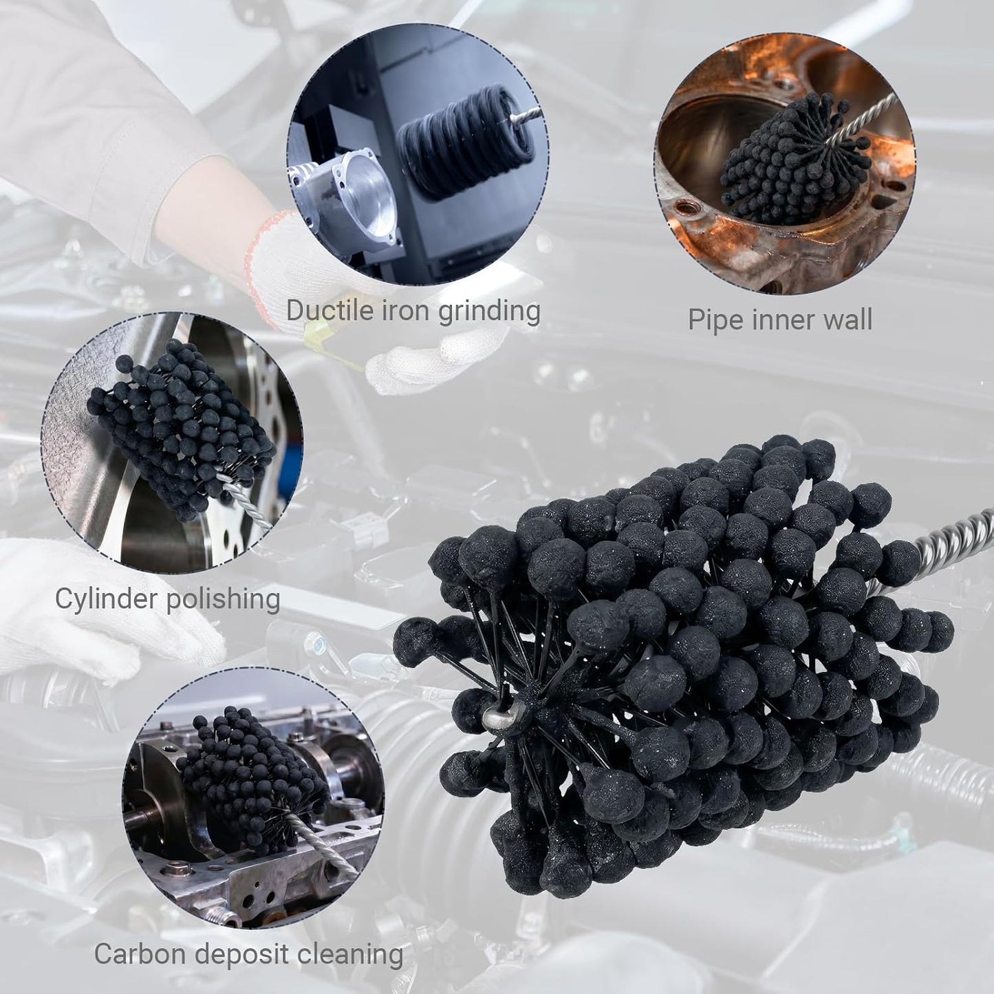 Cylinder Hone, 240 Grit Silicon Carbide, 4 1/8" (105mm) Diameter Ball Hone for Hole Diameters 3 3/4" - 4 1/8", Cylinder Engine Sanding Brush for Mild Steel, Stainless Steel, and Cast Iron