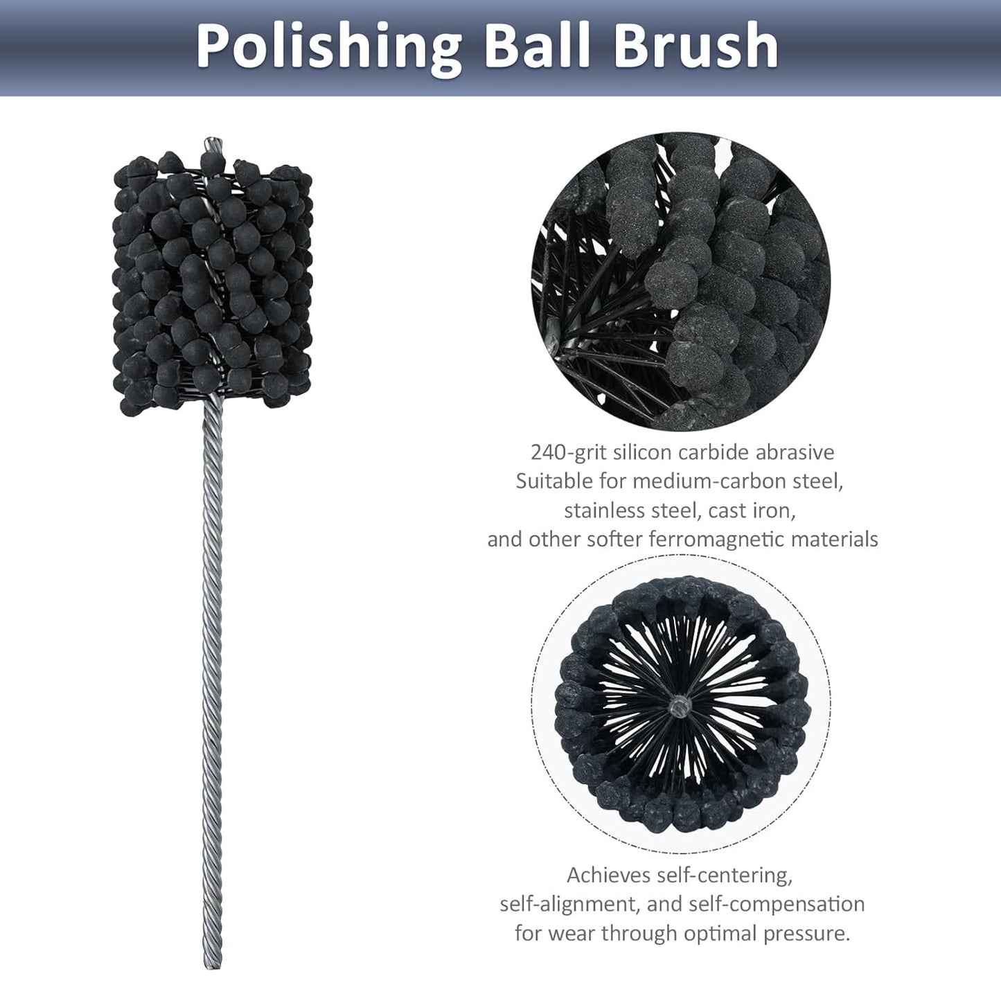Cylinder Hone, 240 Grit Silicon Carbide, 4 1/8" (105mm) Diameter Ball Hone for Hole Diameters 3 3/4" - 4 1/8", Cylinder Engine Sanding Brush for Mild Steel, Stainless Steel, and Cast Iron