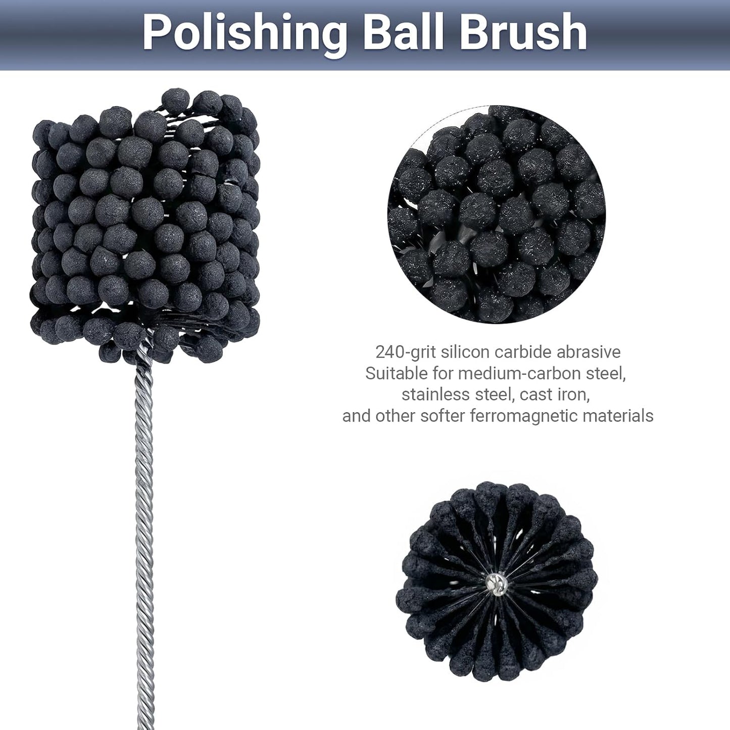 Cylinder Hone, 240 Grit Silicon Carbide, 4 1/8" (105mm) Diameter Ball Hone for Hole Diameters 3 3/4" - 4 1/8", Cylinder Engine Sanding Brush for Mild Steel, Stainless Steel, and Cast Iron