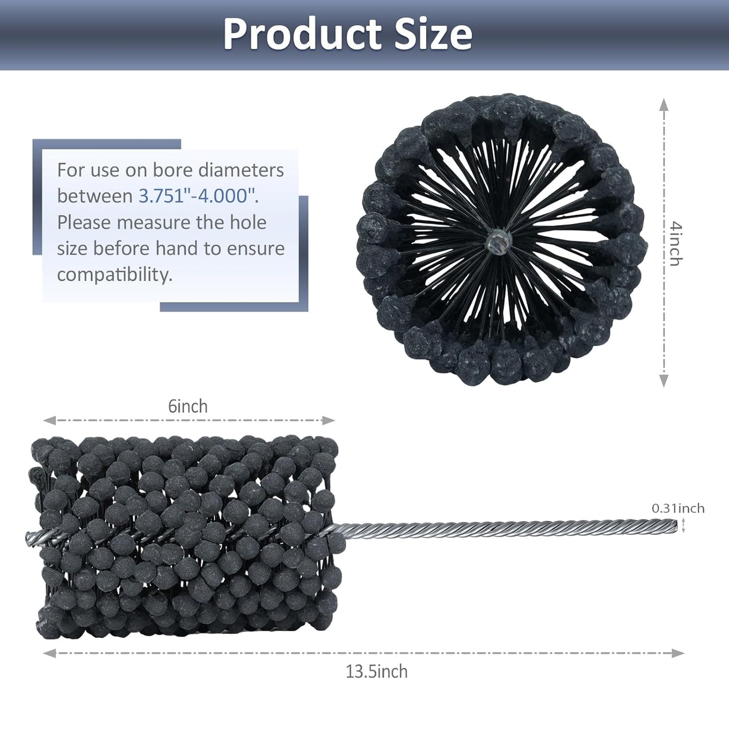Cylinder Hone, 240 Grit Silicon Carbide, 4 1/8" (105mm) Diameter Ball Hone for Hole Diameters 3 3/4" - 4 1/8", Cylinder Engine Sanding Brush for Mild Steel, Stainless Steel, and Cast Iron