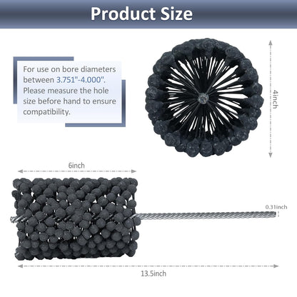 Cylinder Hone, 240 Grit Silicon Carbide, 4 1/8" (105mm) Diameter Ball Hone for Hole Diameters 3 3/4" - 4 1/8", Cylinder Engine Sanding Brush for Mild Steel, Stainless Steel, and Cast Iron