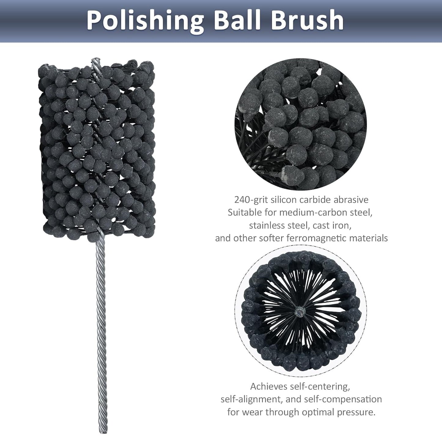 Cylinder Hone, 240 Grit Silicon Carbide, 4 1/8" (105mm) Diameter Ball Hone for Hole Diameters 3 3/4" - 4 1/8", Cylinder Engine Sanding Brush for Mild Steel, Stainless Steel, and Cast Iron