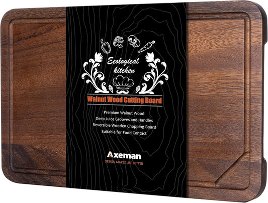 Walnut Wood Cutting Board with Juice Groove for Kitchen Countertop, Tick American Black-Walnut Wooden Chopping Board Charcuterie Board Butcher Block for Meat Vegetables, 16x10 inch