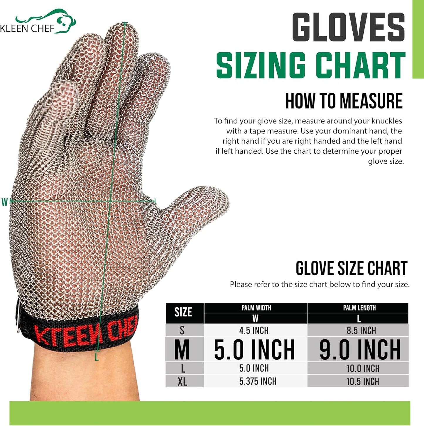 KLEEN CHEF Stainless Steel Cut Resistant Gloves | Heavy Duty, Butcher Glove for Cutting Meat, Fishing, Chopping, Shredding