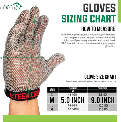 KLEEN CHEF Stainless Steel Cut Resistant Gloves | Heavy Duty, Butcher Glove for Cutting Meat, Fishing, Chopping, Shredding