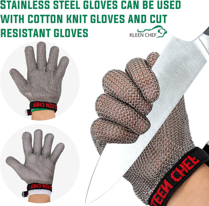 KLEEN CHEF Stainless Steel Cut Resistant Gloves | Heavy Duty, Butcher Glove for Cutting Meat, Fishing, Chopping, Shredding