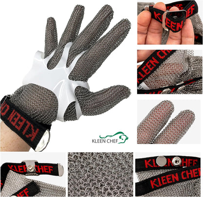 KLEEN CHEF Stainless Steel Cut Resistant Gloves | Heavy Duty, Butcher Glove for Cutting Meat, Fishing, Chopping, Shredding