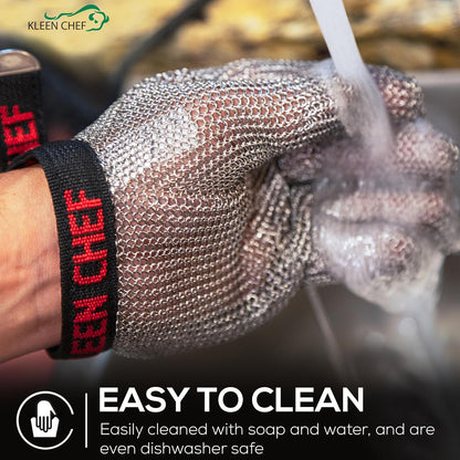 KLEEN CHEF Stainless Steel Cut Resistant Gloves | Heavy Duty, Butcher Glove for Cutting Meat, Fishing, Chopping, Shredding