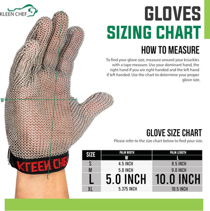 KLEEN CHEF Stainless Steel Cut Resistant Gloves | Heavy Duty, Butcher Glove for Cutting Meat, Fishing, Chopping, Shredding