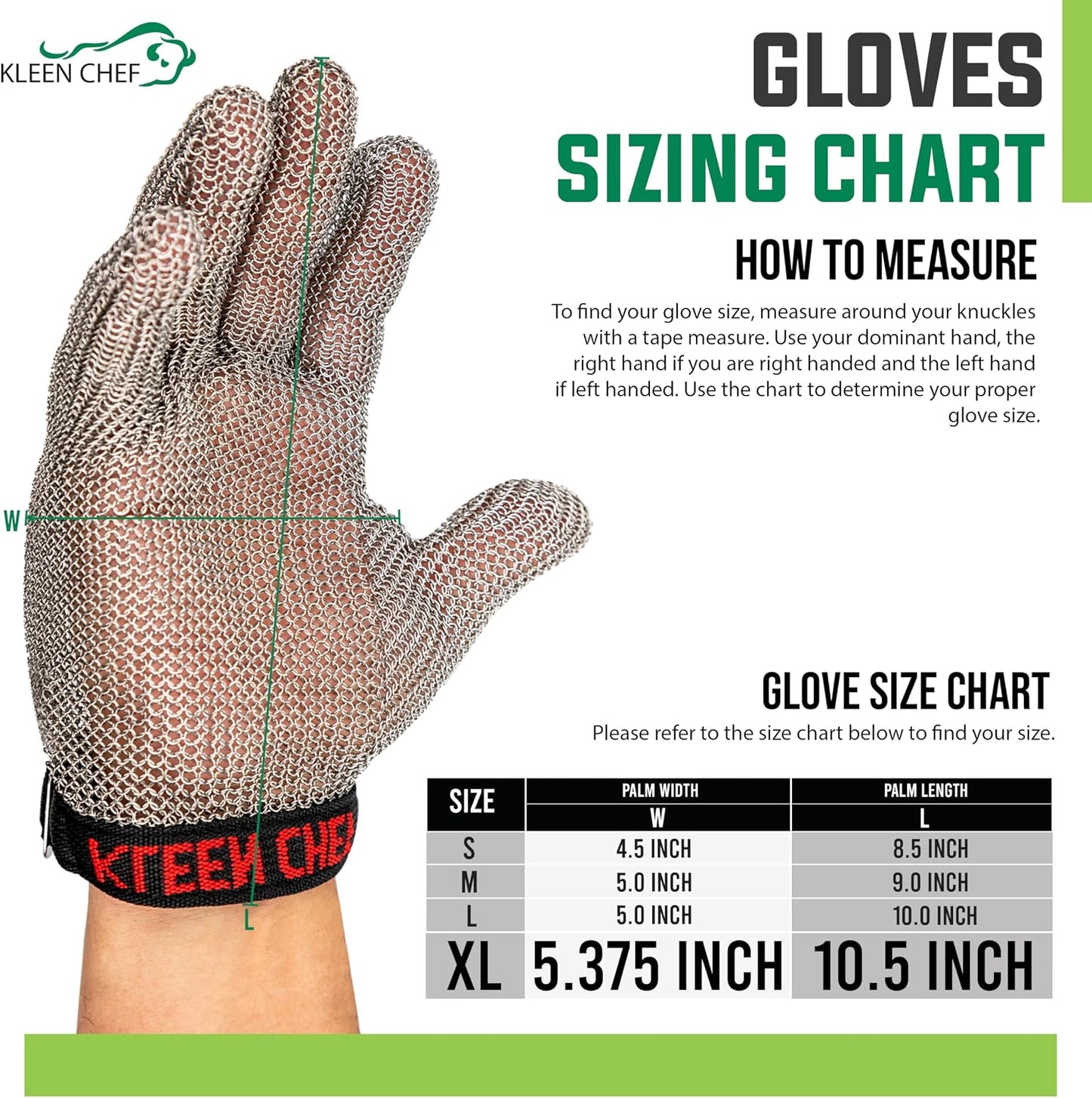 KLEEN CHEF Stainless Steel Cut Resistant Gloves | Heavy Duty, Butcher Glove for Cutting Meat, Fishing, Chopping, Shredding