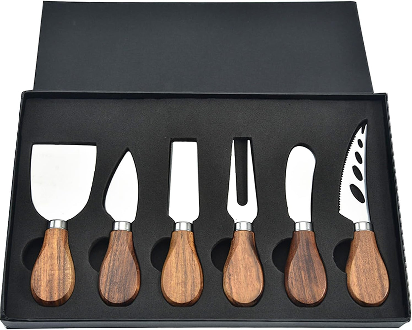 6-Piece Exquisite Cheese Knife Set, Cheese Knives Cheese Board Charcuterie Knife Cheese Tools, Wooden Handle Stainless Steel Slicer Gift Set
