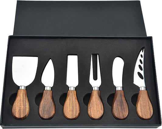 6-Piece Exquisite Cheese Knife Set, Cheese Knives Cheese Board Charcuterie Knife Cheese Tools, Wooden Handle Stainless Steel Slicer Gift Set