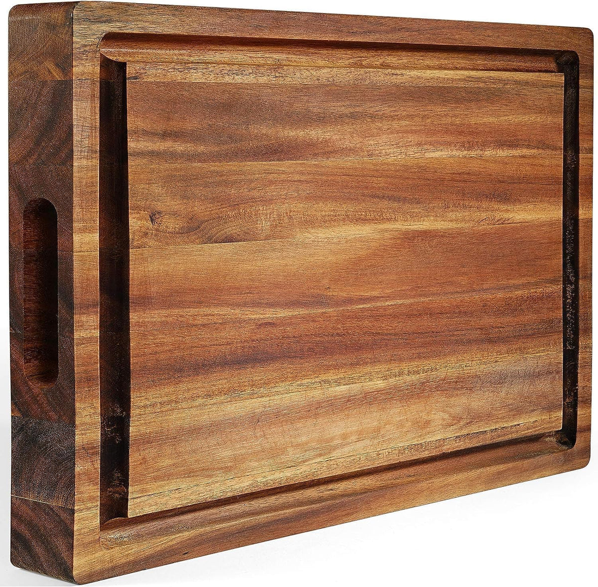 Acacia Wood Cutting Board (17x13x1.5in) and Wooden Butcher Block, Chopping Board - Reversible Multipurpose For Meat, Cheese Board, Vegetables, Bread...with Juice Groove, Cracker Holder & Inner Handles