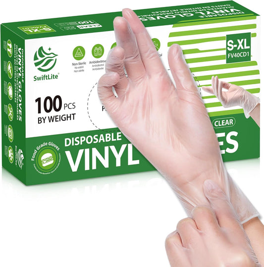 Disposable Vinyl Gloves, Food Safe, Latex-Free Powder-Free Clear Plastic Gloves for Cooking, House Clean, Food Prep