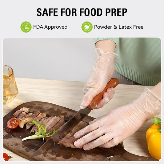 Disposable Vinyl Gloves, Food Safe, Latex-Free Powder-Free Clear Plastic Gloves for Cooking, House Clean, Food Prep